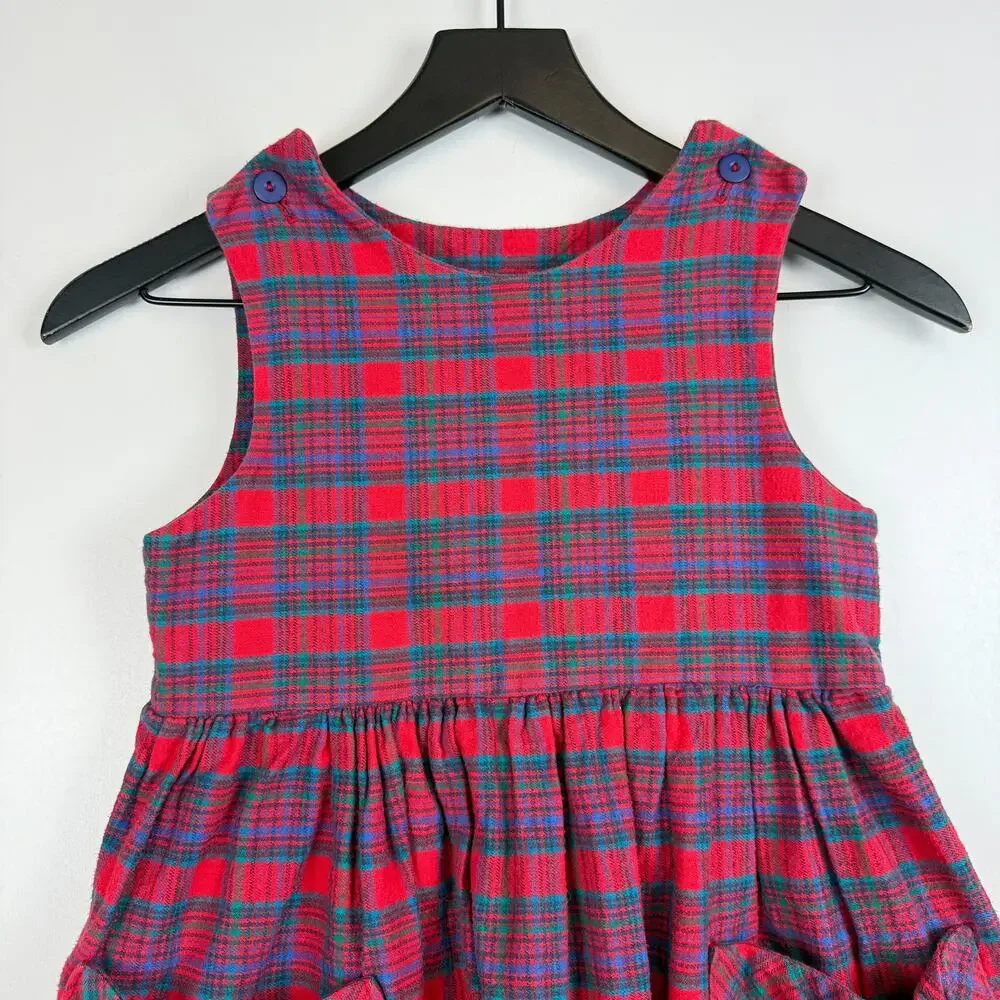 Vintage 90s Unbranded Girls Plaid Holiday Plaid Red Cotton Dress - 6X 6